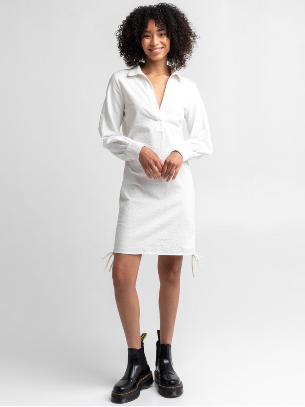 4TH & RECKLESS Leon Ruched Dress NWT White crinkle mini adjustable Small cotton